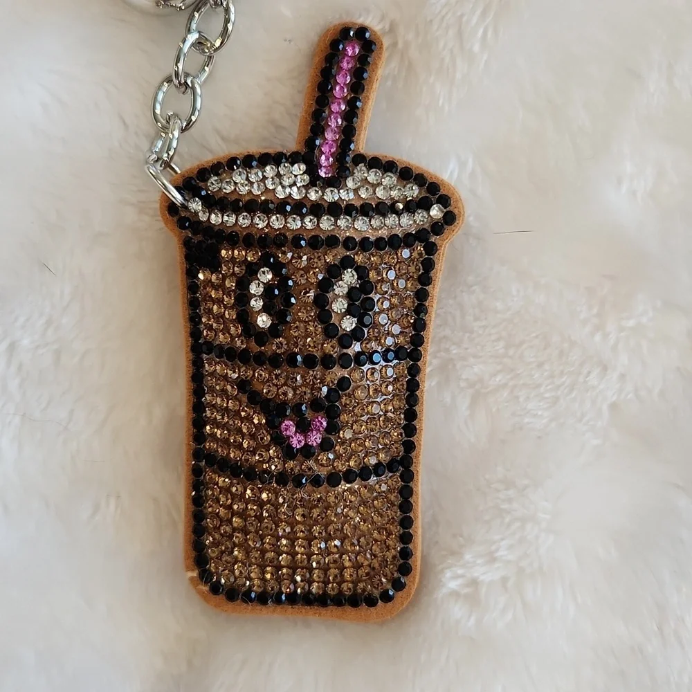 Starbucks Coffee Cup Sparkling Rhinestone Keychain Set Bag Charm